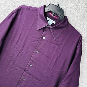 Gene Meyer Button Shirt Mens XL Textured Eggplant Long Sleeve 17.5